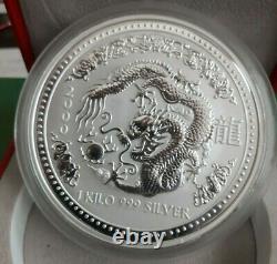 1 Kilo Argent 30 2000 $ Année De Dragon Perth Monnaie Pièce Dans La Boîte Apmex