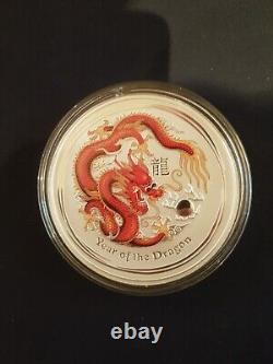 1 kilo 2012 Pièce d'argent colorée Lunar Dragon de la Monnaie de Perth dans une capsule