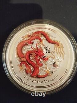 1 kilo 2012 Pièce d'argent colorée du Dragon Lunaire de la Monnaie de Perth dans une capsule