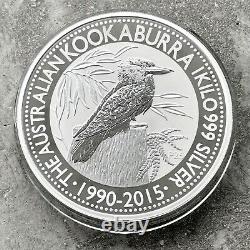1990 2015 Kookaburra Australie Kilo Pièce 32,15 Oz. 999 Argent