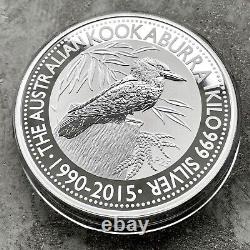 1990 2015 Kookaburra Australie Pièce d'un kilo 32.15 oz. 9999 Argent