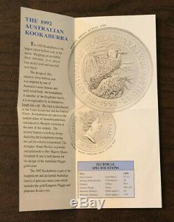 1992 1 Kilo. 999 En Argent Fin Australien Kookaburra Monnaie, Monnaie Par Washington