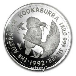 1992 1 Kilo D'australien Kookaburra. 999 Preuve Silver Coin Bullion Boîte Et Coa