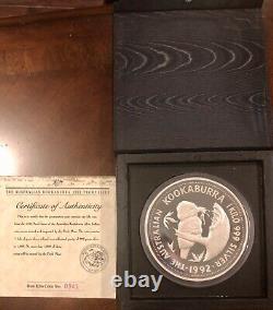 1992 1 Kilo Kookaburra Australien. 999 Preuve Silver Coin Bullion Boîte Et Coa