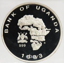 1993 Argent Ouganda 10 000 Shillings Rhinocéros Kilo Ngc Pf 68 Ultra Cameo