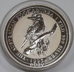 1995 Australie $30 Kookaburra Épreuve. 999 Argent Kilo (32.15 Oz) Pièce avec Boîte et COA