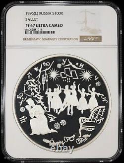 1996 (L) 100 Roubles Proof Kilo d'Argent Ballet NGC PF 67 Ultra Cameo