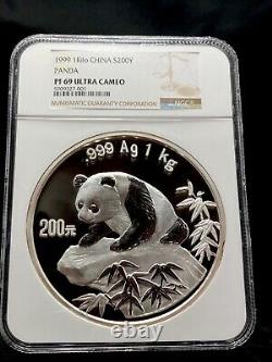 1999 One Kilo China S200y Silver Panda Ngc Pf69 Ultra Cameo Rare Livraison Gratuite