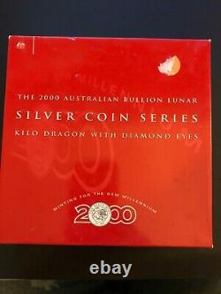 2000 Australie Lunar Dragon $30 Thirty Dollar Silver Kilo Coin Box
