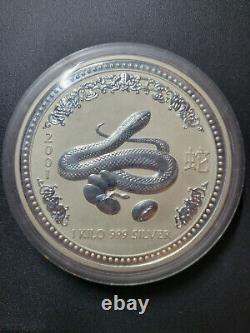2001 1 Kilo. 9999 Amende 30 $ Australie Argent Lunar Snake Perth Mint