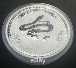 2001 Mint Lunar Series Perth I. 999 Kilo Argent Année Du Serpent Coin Bu