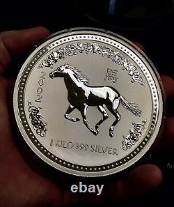 2002 $30 Kilo Silver Australia Lunar Year Of The Horse Series I Avec Mint Capsule