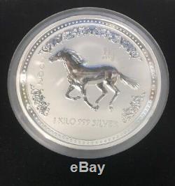 2002 Australian Lunaire Du Zodiaque Chinois. 999 Silver Coin Année Du Cheval 1 Kilo