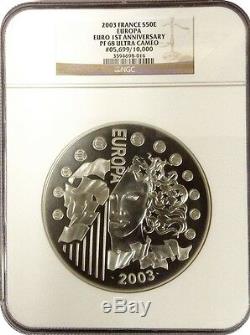 2003 France La Déesse Europa Énorme 1 Kilo KG 50 Euro Coin Argent Ngc Pf68 Rare
