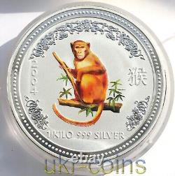 2004 Australie 30 $ Lunar I Année du Singe 1 Kilo Kg Pièce de monnaie en argent coloré BU