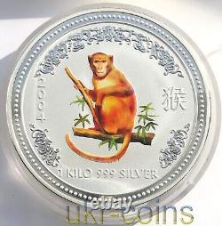 2004 Australie 30 $ Lunar I Année du Singe 1 Kilo Kg Pièce de monnaie en argent coloré BU