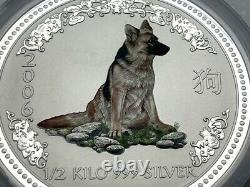 2006 Australie 1/2 Kilo 999 Argent 15 $ Colorized Dog Year Coin German Shepherd