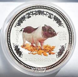 2007 Australie 1/2 Kilo KG Argent Couleur Coin Lunaire I Année Du Cochon 15 $