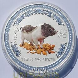 2007 Australie 30 $ Lunar I Année du Cochon 1 Kilo Kg Pièce en argent colorée BU
