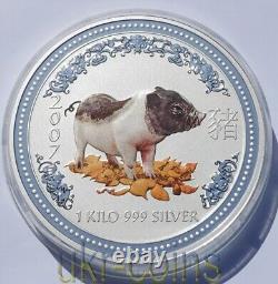 2007 Australie 30 $ Lunar I Année du Cochon 1 Kilo Kg Pièce en argent colorée BU