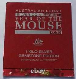 2008 Australie Lunar II Année De La Souris Rat 1kilo Silver Coin Gemstone Eye 30 $