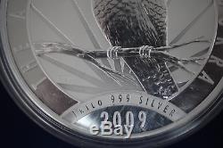 2009 Australie 30 $ 1 Kilo. 999 Ronde En Argent Fin Kookaburra Capsule En Plastique