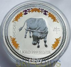 2009 Australie 30 $ Perth Lunar I Année De L'ox 1 Kilo Silver Coin Diamond Eye