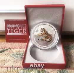 2010 Australie 1 Kilo KG 30 $ Année Du Tigre Lunar II Silver Coin Gemstone Eye