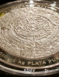 2010 Mo Mexique 32.15 Oz 1 Kilo 100 $ Aztec Calendrier Coin Avec Boîte Et Coa