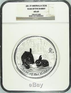 2011 Australie 1 Kilo Silver Coin $ 30 Ans Du Lapin Perth Mint Ngc Ms69