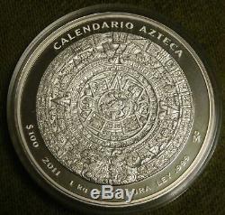 2011 Mexique 1 Kilo Argent 100 Pesos Calendrier Aztèque Pl 1500 Mintage