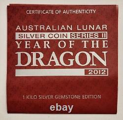 2012 Australie 1 Kilo Argent Pièce Année Lunaire Du Dragon Gemstone Ed. Ngc Sp70