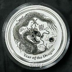 2012 Australie 30 $ Dragon Lunaire 1 Kilo KG 0.999 Argent Pièce Perth Mint Free S/h