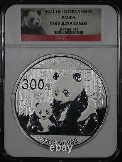 2012 Chine 300 Yuan Argent Panda 1 Kilo Ngc Pf-69 Ultra Cameo