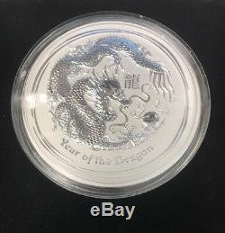 2012 Lunaire Australien Du Zodiaque Chinois. 999 Silver Coin Année Du Dragon 1 Kilo