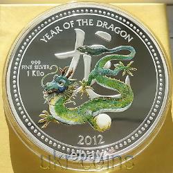 2012 Niue 30 $ Année Lunaire Du Dragon 1kilo Couleur Argent Pièce De Preuve Nz Monnaie
