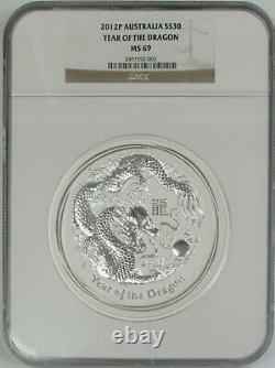 2012 P Silver Australia Kilo KG 32,15 Oz Lunar Dragon Ngc Mint State 69