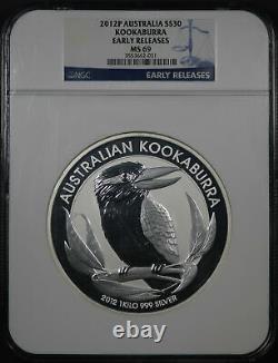 2012-p Australie 30 $ Silver Kookaburra 1 Kilo Ngc Ms-69 Sortie Anticipée