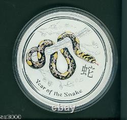 2013 $30 Australie Lunar Snake 1 kilo pièce de monnaie en argent colorisée du zodiaque du serpent