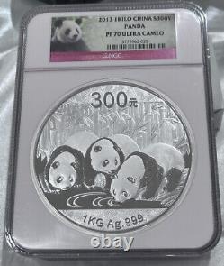 2013 Chine S300Y 1 kilo Panda en argent épreuve PF-70 UC NGC LOC MBX2