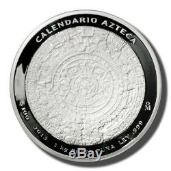 2013 Mexique 1 Kilo 100 Pesos Calendrier Aztèque Prooflike Silver Coin