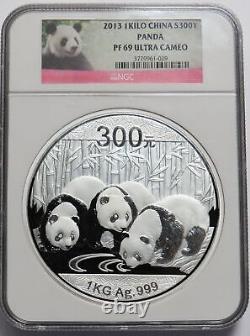 2013 Silver China 300 Yuan Proof 1 Kilo KG Panda Coin Ngc Pf 69 Ultra Cameo