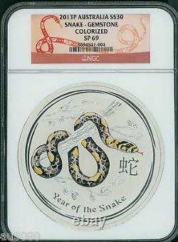 2013-p 30 $ Australie Snake 1 Kilo Silver Gemstone Eye Ngc Sp69 Mintage 1063