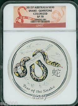 2013-p 30 $ Australie Snake 1 Kilo Silver Gemstone Eye Ngc Sp70 Mintage 1063