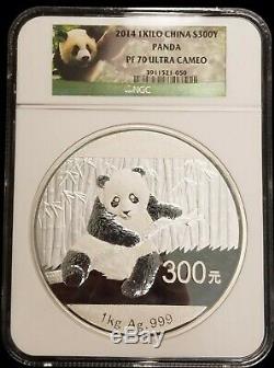 2014 Chine 1 Kilogramme Kilo Silver Proof Panda 300 Yuan Ngc Pf70 Ultra Cameo Coa