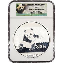 2014 Chine Argent Panda Kilo Proof 32,15 Oz 300 Yuan Ngc Pf70 Ucam Avec Ogp