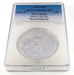 2014-P Australie 1 Kilo. 999 Argent Fin Cheval PCGS PR69DCAM Première Frappe