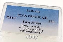 2014-P Australie 1 Kilo. 999 Argent Fin Cheval PCGS PR69DCAM Première Frappe