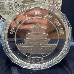 2015 1 KILO. 999 ARGENT FIN SOLIDE PANDA CHINOIS PREUVE 300 YUAN PIÈCE Avec BOÎTE & COA