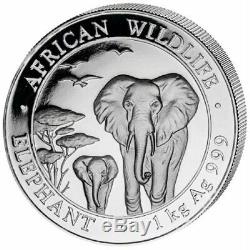 2015 1 Kilo Somalie. 999 Argent Elephant Coin (bu) - Parfait État